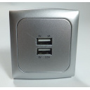 Gniazdo C-line USB podwójne 3,1 A + ramka + isobox srebrne - Haba
